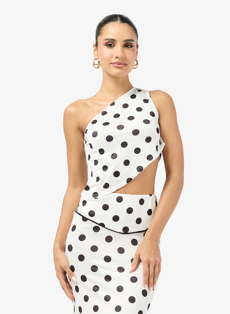 Ginger One Shoulder Polka Dot Top & Maxi Skirt Coord Set - Image 3